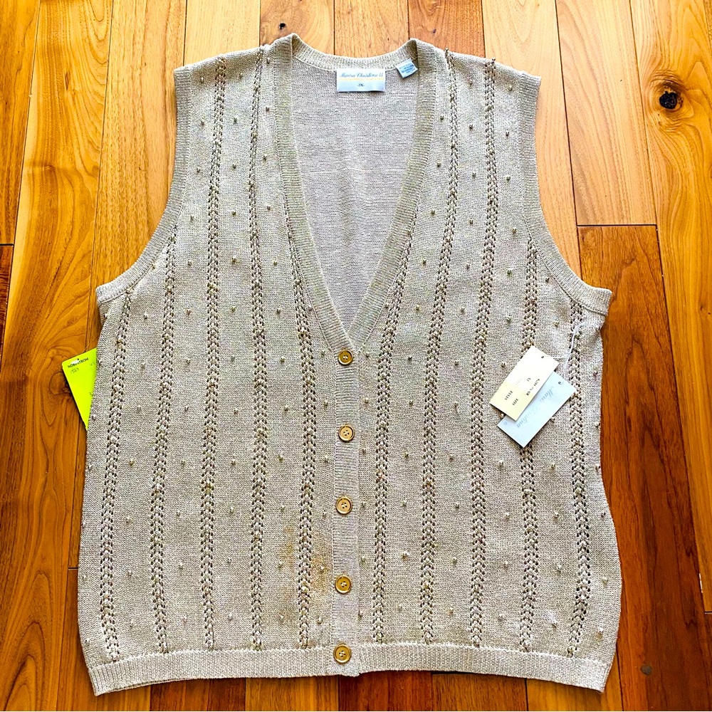 Marisa Christina Sweater Vest Gold Vintage Cottagecore Women's Plus Size 3X